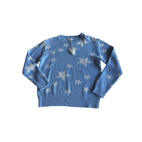 easel Sweaters - Easel Blue Star‎ Print Knit Sweater Womens Small NWT Crewneck Pullover